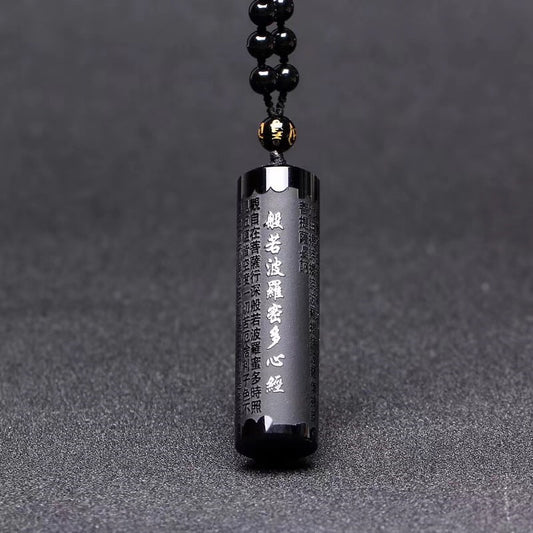 Colgante Corazón Sutra Prajna Paramita en Obsidiana Esmerilada - Collar Unisex