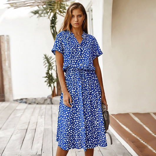 Blusa Vestido Corto con Cuello Camisero y Estampado de Lunares - Image 12