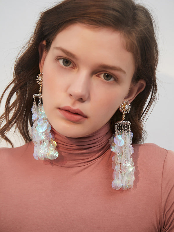 Aretes de Borla con Concha Imitada para Mujer