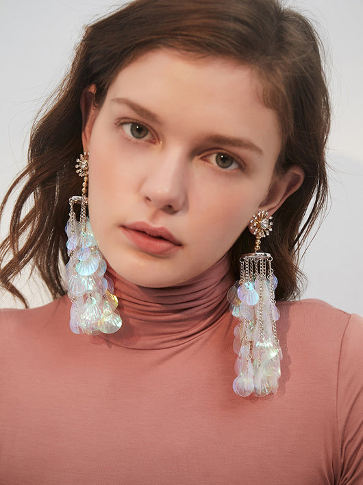 Aretes de Borla con Concha Imitada para Mujer - Image 2