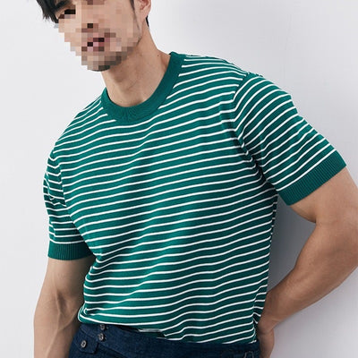 Camiseta Tejida de Cuello Redondo con Rayas para Hombre - Image 6