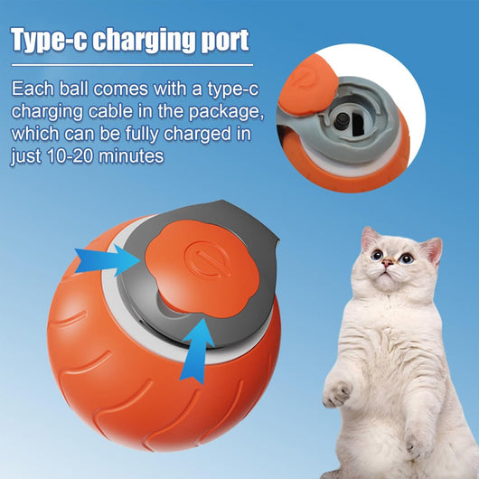 Blue interactive cat toy ball with a lime green tail and a power button, designed for indoor cats. - Image 7