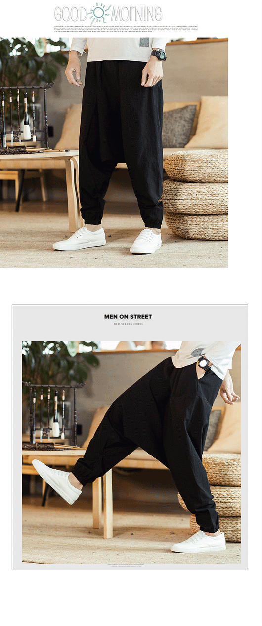 Pantalones de Lino Holgados Retro para Hombre Talla Grande - Image 17