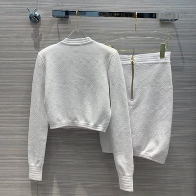Chaqueta Corta Tejida con Hombreras y Botones a Presión - Patrón Cuadros Diamante - Image 3