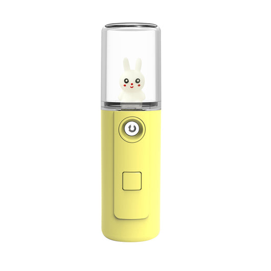 Green portable facial mister with a clear top and a white cartoon rabbit figure inside, featuring a power button. - Image 5