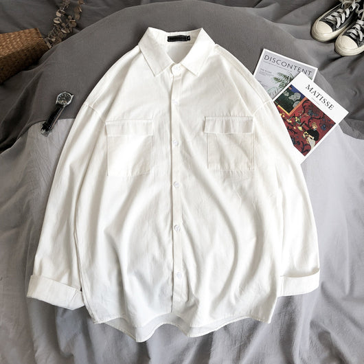 Camisa Manga Larga Suelta Hombre - Colores Sólidos Versátil