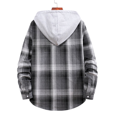 Camisa Hoodie Cuadros con Bloques de Color para Hombre - Image 3