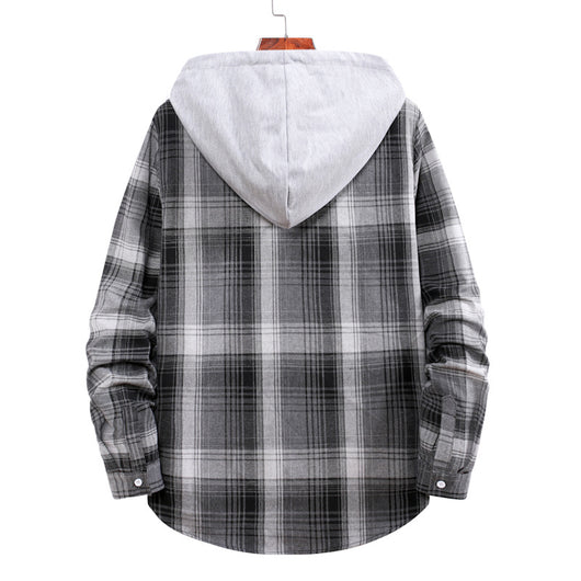 Camisa Hoodie Cuadros con Bloques de Color para Hombre - Image 3