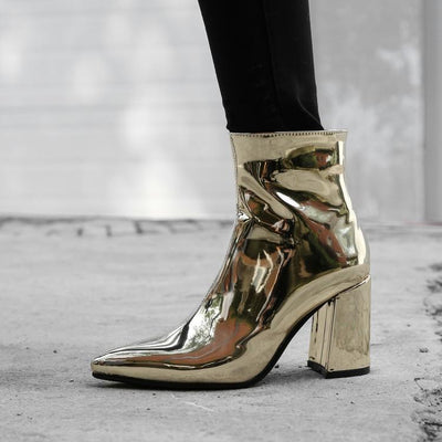 Botas Cortas Talla Grande con Tacón Grueso en Oro y Plata - Image 10