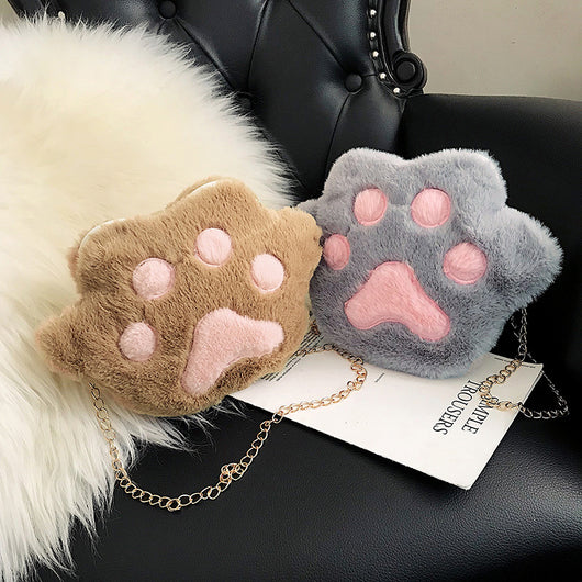 Bolso Mensajero con Diseño de Patitas de Gato y Oso Felpa