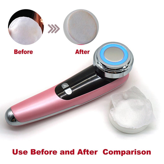 White facial massage importer with red and blue LED light ring, two 'POLYPEPTIDE' facial mask boxes, and a pink cat ear headband. - Image 6