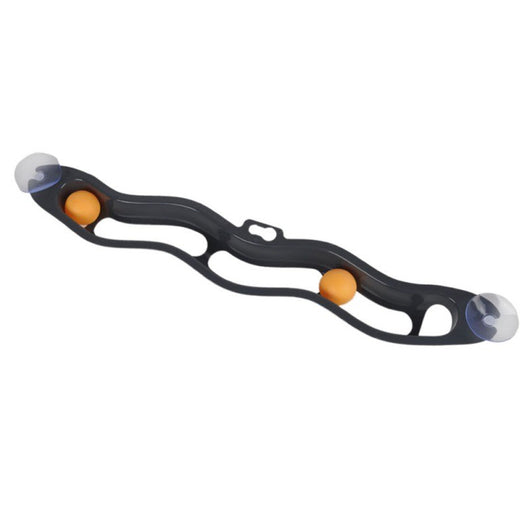Grey plastic wavy track ball cat toy with two orange balls and suction cups for window or wall mounting. - Image 4