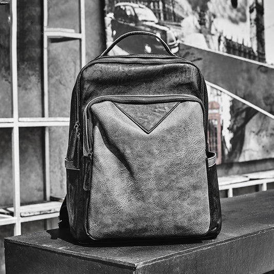 Mochila Escolar Impermeable de Cuero PU Negro para Hombre