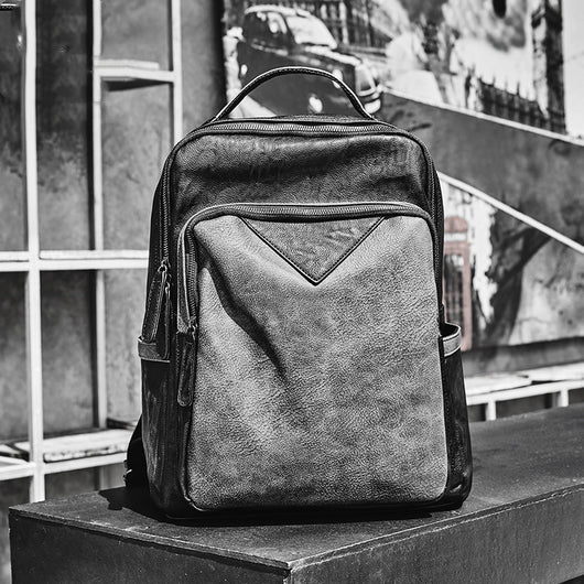 Mochila Escolar Impermeable de Cuero PU Negro para Hombre