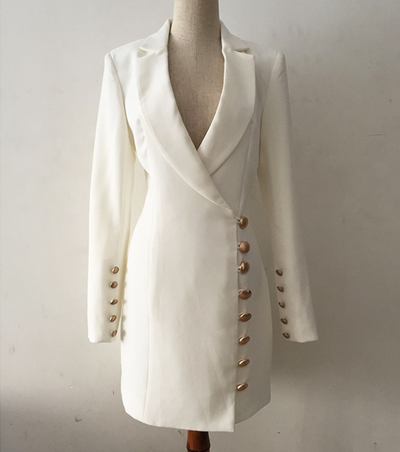 Vestido Sastre Ejecutivo Mujer con Botones Dorados - Diseño Europeo Ajustado - Image 5