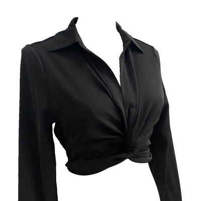 Blusa Crop Top Negra con Lazo, Cuello en V y Ajuste Slim - Image 8