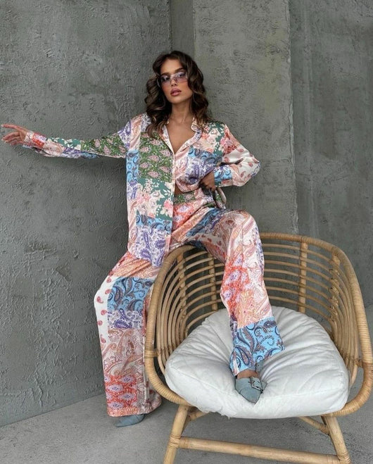 Conjunto Estampado Europeo Americano: Blusa Manga Larga y Pantalón para Mujer - Image 13