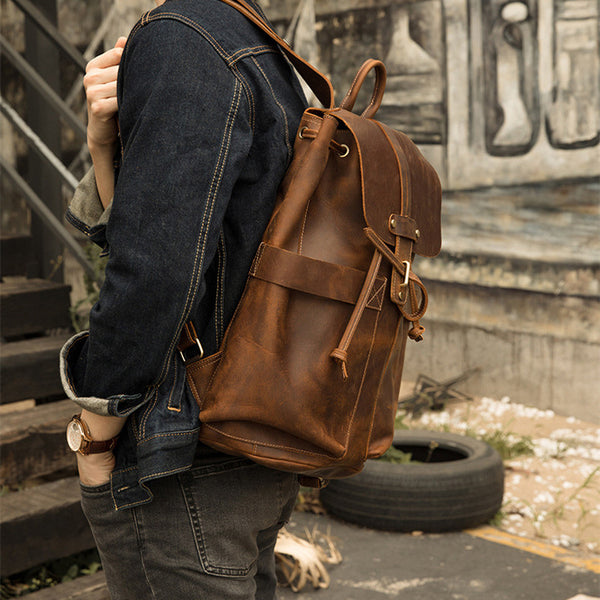 Mochila de Viaje Vintage en Cuero Crazy Horse para Hombre