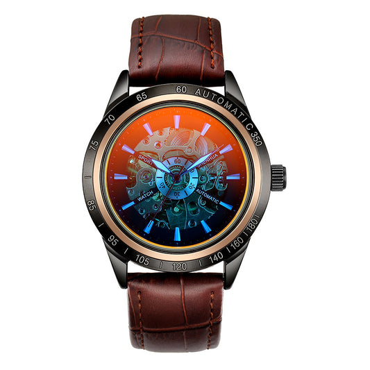 Reloj Mecánico Vintage para Hombre con Correa de Cuero y Diseño Calado