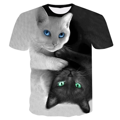 Playera Hombre Estampado 3D Gato Casual Manga Corta - Image 10