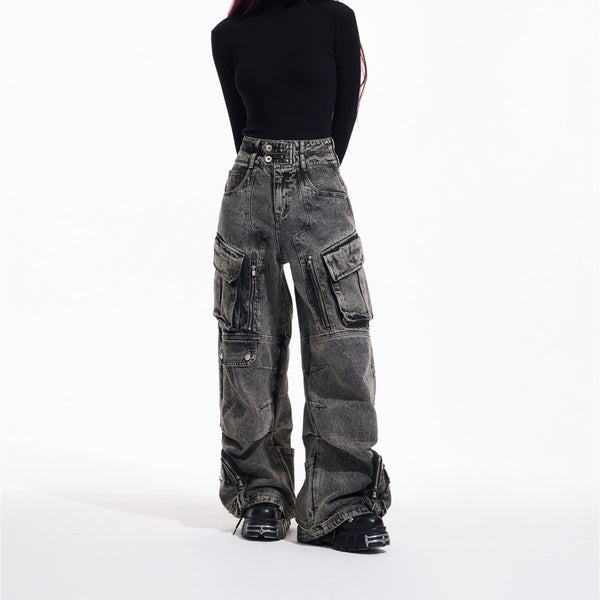 Pantalón Vaquero Retro Estilo Trabajo con Múltiples Bolsillos