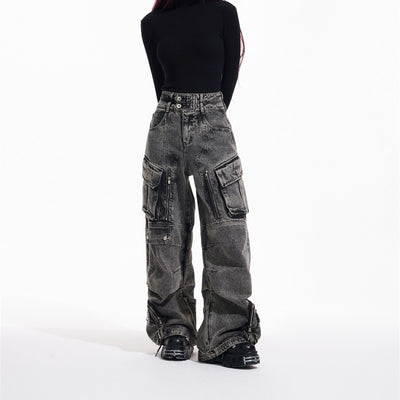 Pantalón Vaquero Retro Estilo Trabajo con Múltiples Bolsillos