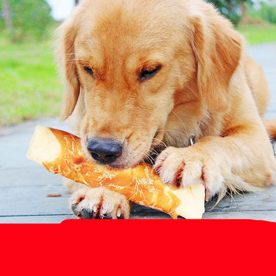 Two packages of chicken-wrapped cowhide roll dog treats, labeled 'Safety Healthy Delicious', on a white background. - Image 3