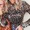 Blusa de Malla Manga Larga con Cuello Falso Estampado Leopardo Marrón