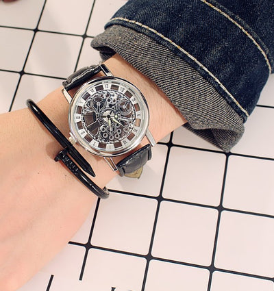 Reloj de Lujo para Hombre con Correa de Cuero Hueca en Acero Inoxidable - Image 3