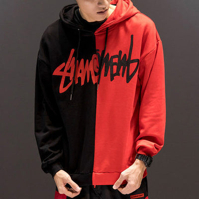 Sudadera Patchwork Casual Unisex con Estampado de Letras - Diseño Oversize para Otoño e Invierno