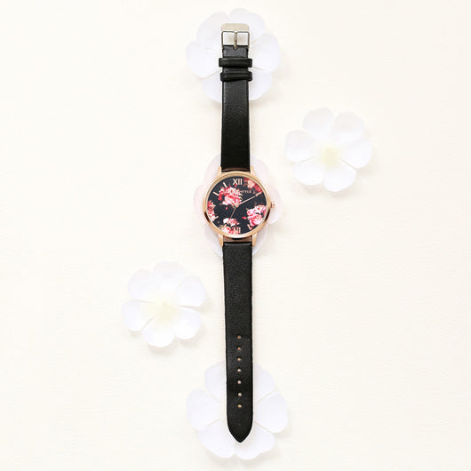 Reloj de Pulsera Lvpai para Mujer en Oro Rosa con Diseño Floral y Correa de Cuero - Image 3