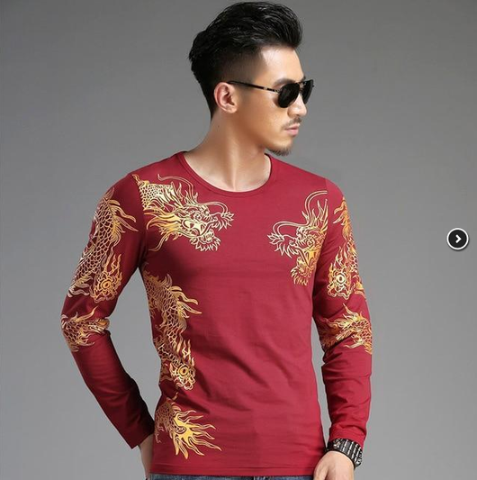 Playera Manga Larga Cuello Redondo Estilo Chino Dragón 3D Slim Fit - Image 18
