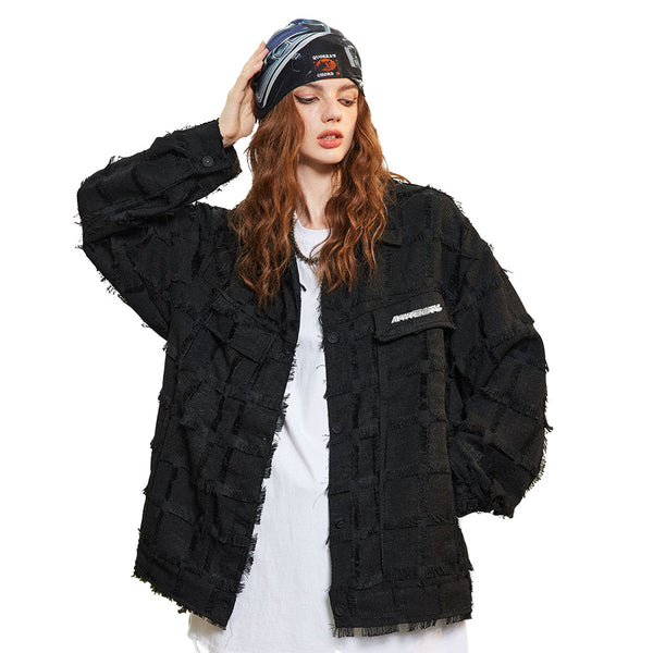 Chaqueta Jacquard con Borlas Color Sólido - Estilo High Street