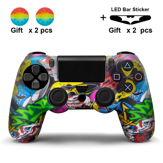 Black and white paisley PS4 controller protector with two black thumb grip covers and two Batman LED bar stickers. - Image 17