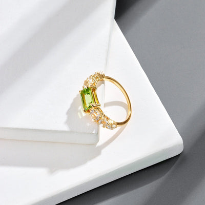 Anillo Rectangular de Plata 925 con Baño de Oro K e Incrustación de Olivino Verde - Image 10