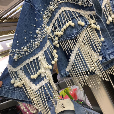 Chaqueta Denim Industrial con Perlas y Borlas - Image 8