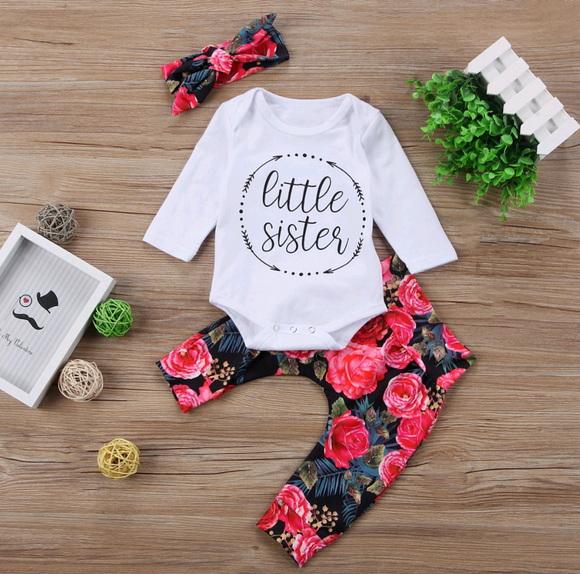 Conjunto de 3 Piezas Otoñal para Niña - Algodón con Manga Larga y Diadema