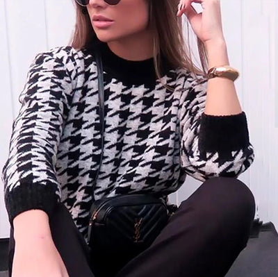 Suéter Retro Pata de Gallo - Pullover Casual de Punto - Image 3