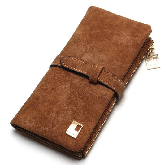 Billetera Larga Coreana de Cuero Mate con Doble Compartimento y Múltiples Tarjetas para Mujer