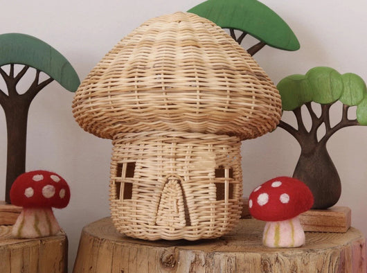 Adornos Decorativos Casitas de Champiñón Tejidas a Mano en Ratán - Image 5