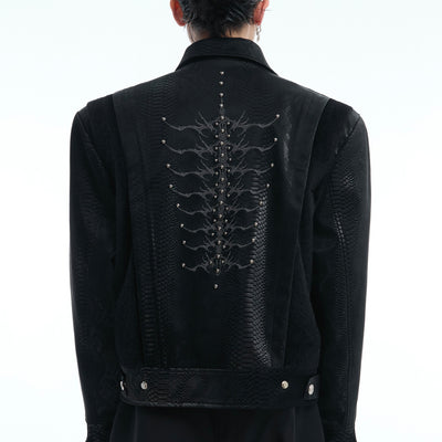 Chaqueta de Cuero PU con Patrón Serpiente, Costuras Remachadas y Bordado - Image 18
