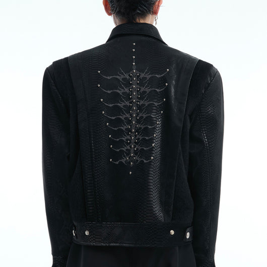 Chaqueta de Cuero PU con Patrón Serpiente, Costuras Remachadas y Bordado - Image 18