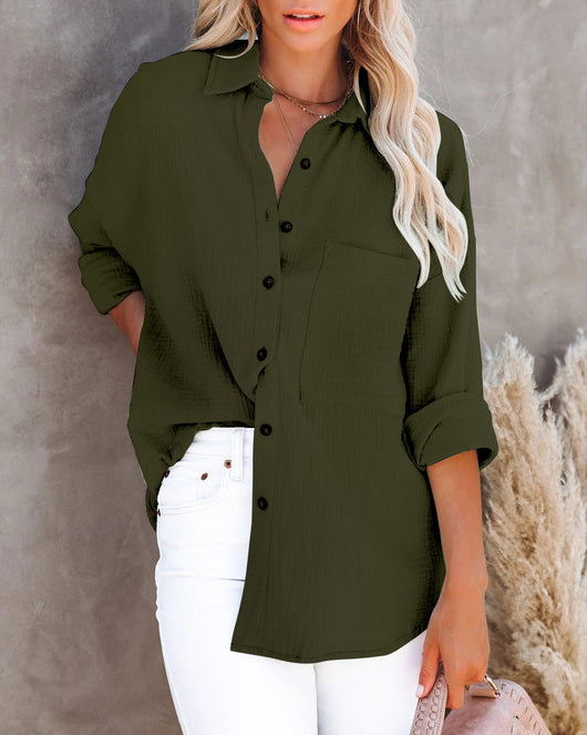 Blusa de Lino y Algodón con Cuello V y Botones para Mujer - Image 14