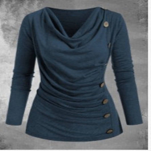 Camiseta Casual de Manga Larga con Cuello Superpuesto - Image 6