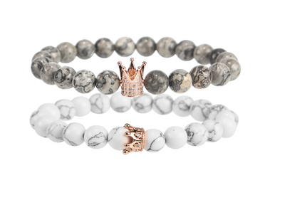 Pulsera de Piedra Volcánica con Circonita Incrustada y Turquesa Blanca