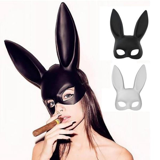 Máscara Facial Negra con Orejas de Conejo - Estilo Fashion