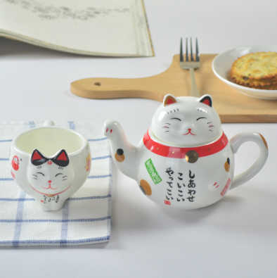 Juego de Té Gato de la Suerte Cerámica - Taza y Tetera Decorativa - Image 4