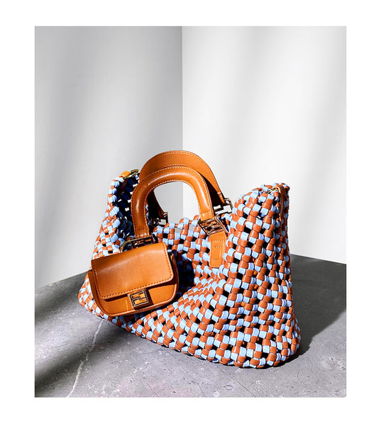 Bolso Tote Tejido a Mano en Cuero - Diseño Bicolor Exclusivo - Image 3