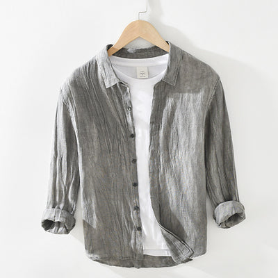 Camisa de Lino Arrugada con Mangas Largas para Hombre - Image 3