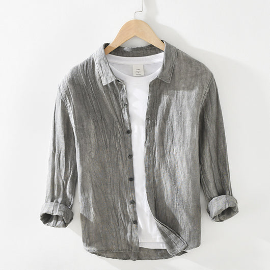 Camisa de Lino Arrugada con Mangas Largas para Hombre - Image 3